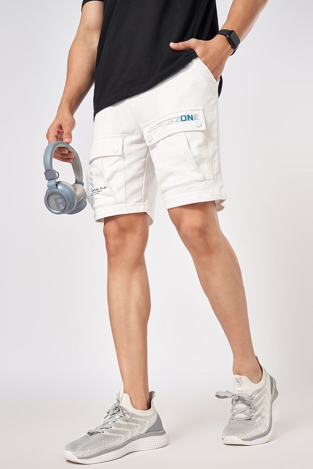 Ajile White Solid Knee Length Athleisure Men Regular Fit Shorts