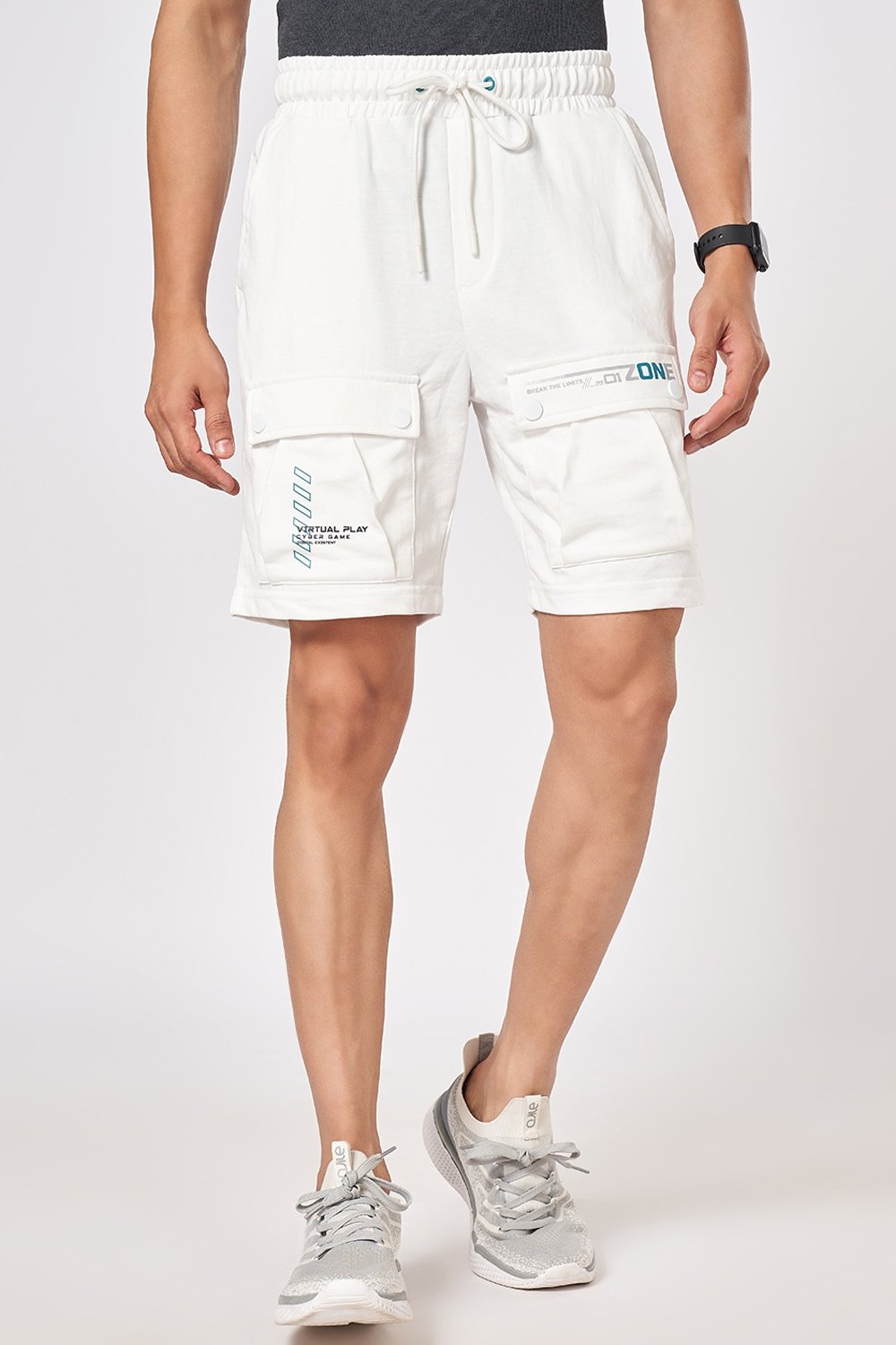 Ajile White Solid Knee Length Athleisure Men Regular Fit Shorts