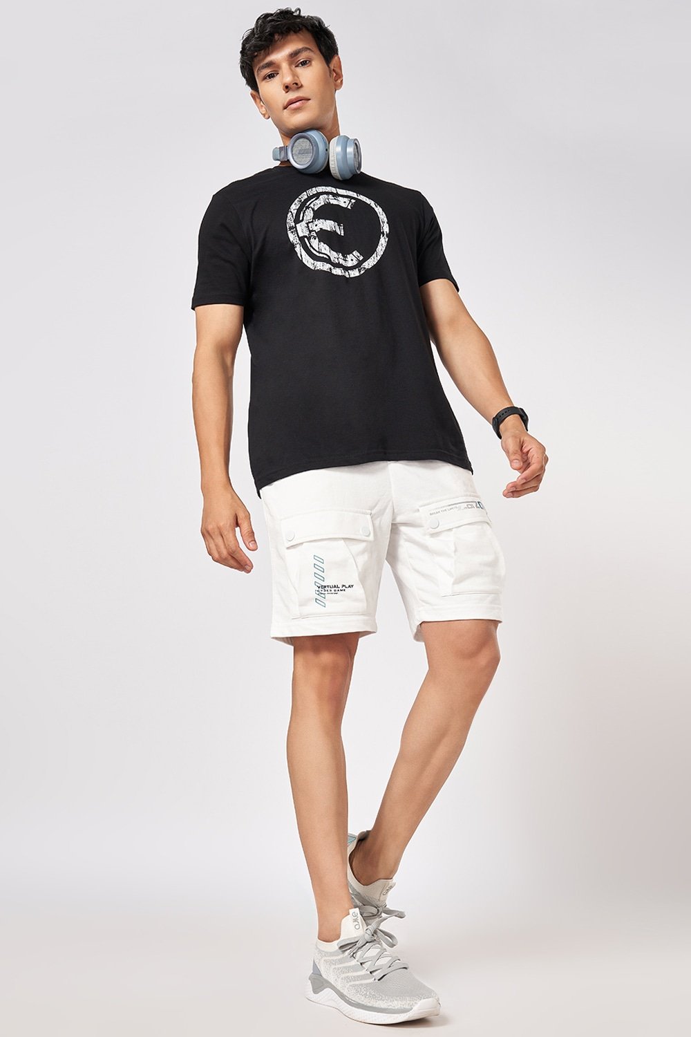Ajile White Solid Knee Length Athleisure Men Regular Fit Shorts
