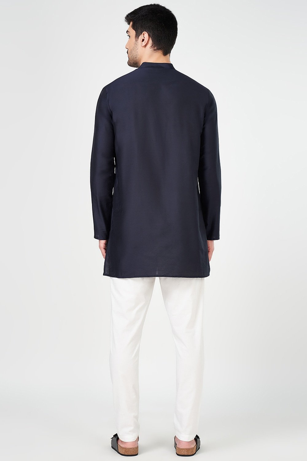 Indus Route Navy Embroidered Below Waist Festive Men Regular Fit Kurta