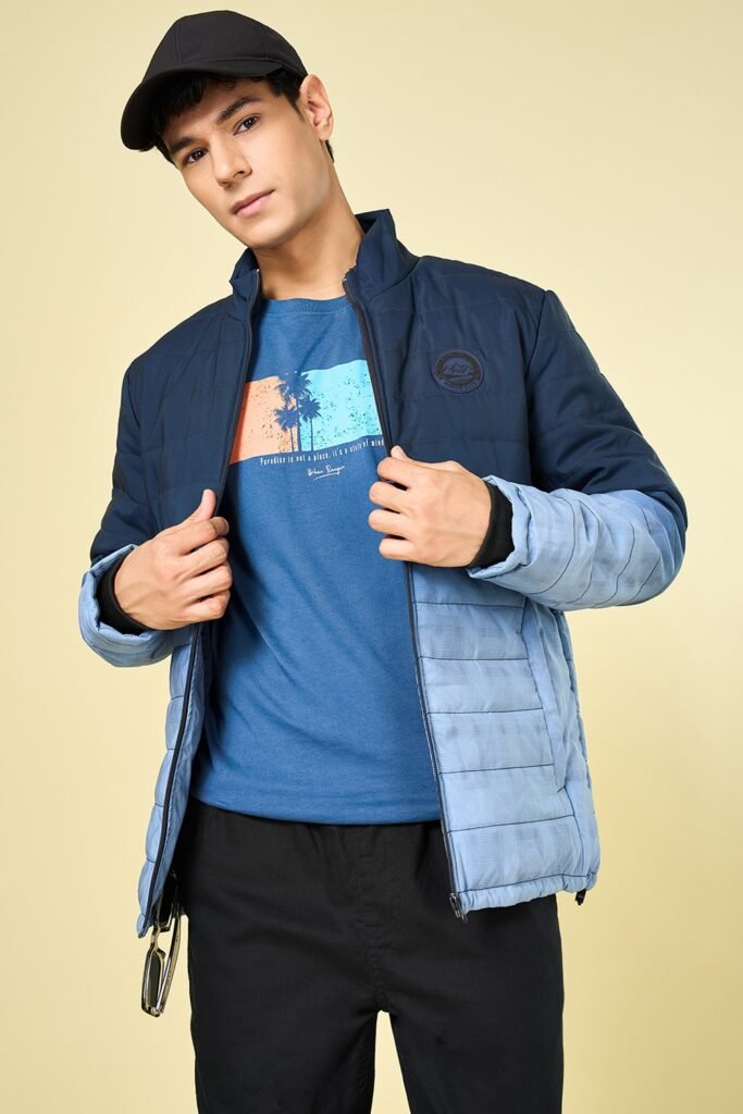 Urban Ranger Navy Solid Casual Full Sleeves High Neck Men Regular Fit Jacket