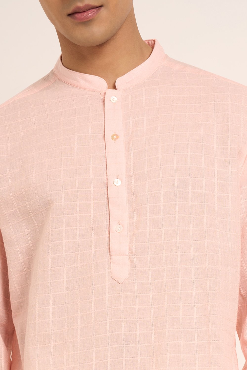 Indus Route Pink Textured Below Knee Length Casual Men Regular Fit Kurta