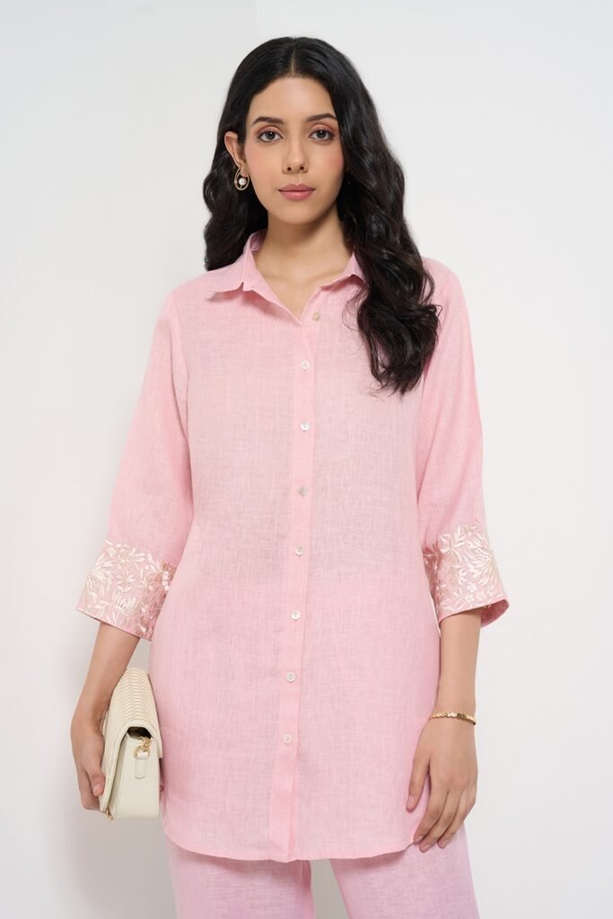 Rangmanch Pink Embroidered Below Waist Casual Women Regular Fit Kurta