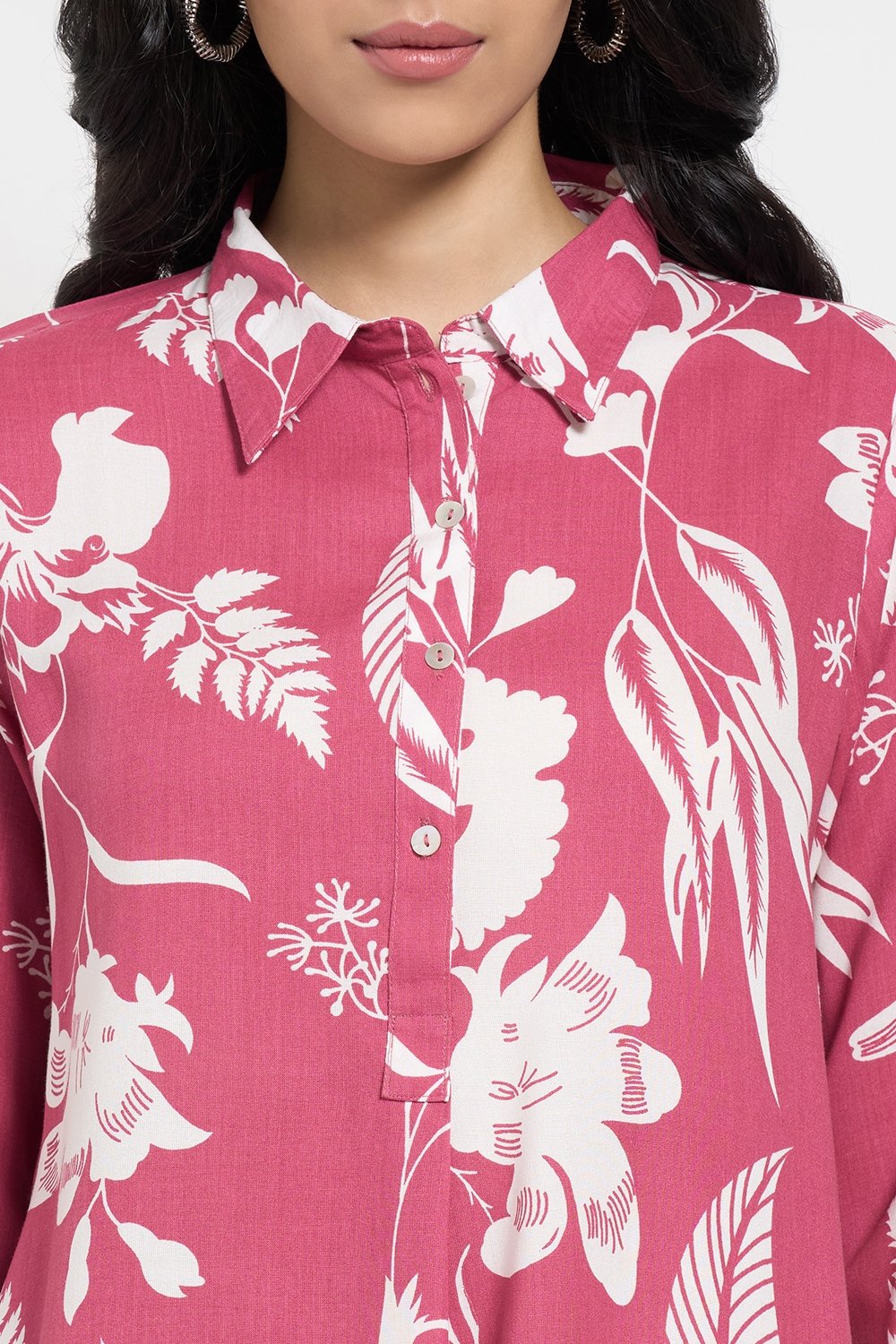 Rangmanch Pink Printed Knee Length Casual Women Regular Fit Kurta