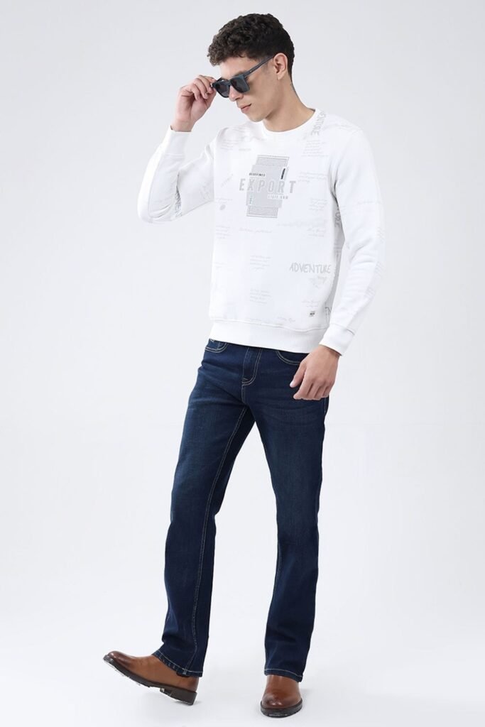 Monte Carlo White Printed Full Sleeves Round Neck Men Regular Fit Sweatshirt
