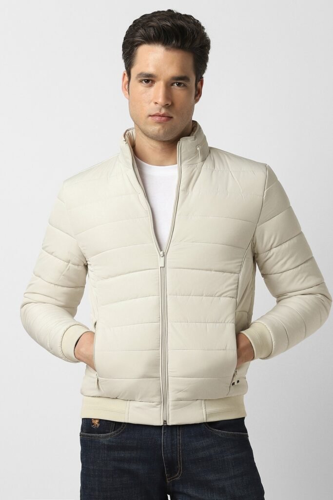 Peter England Off White Solid Casual Full Sleeves Men Regular Fit Jacket