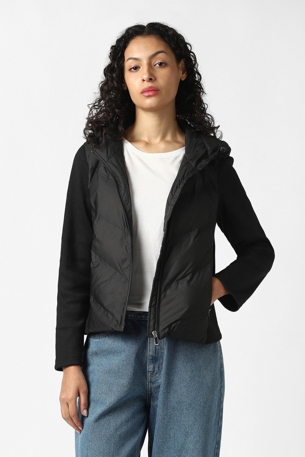 Van Heusen Black Solid Casual Full Sleeves Hood Women Regular Fit Jacket