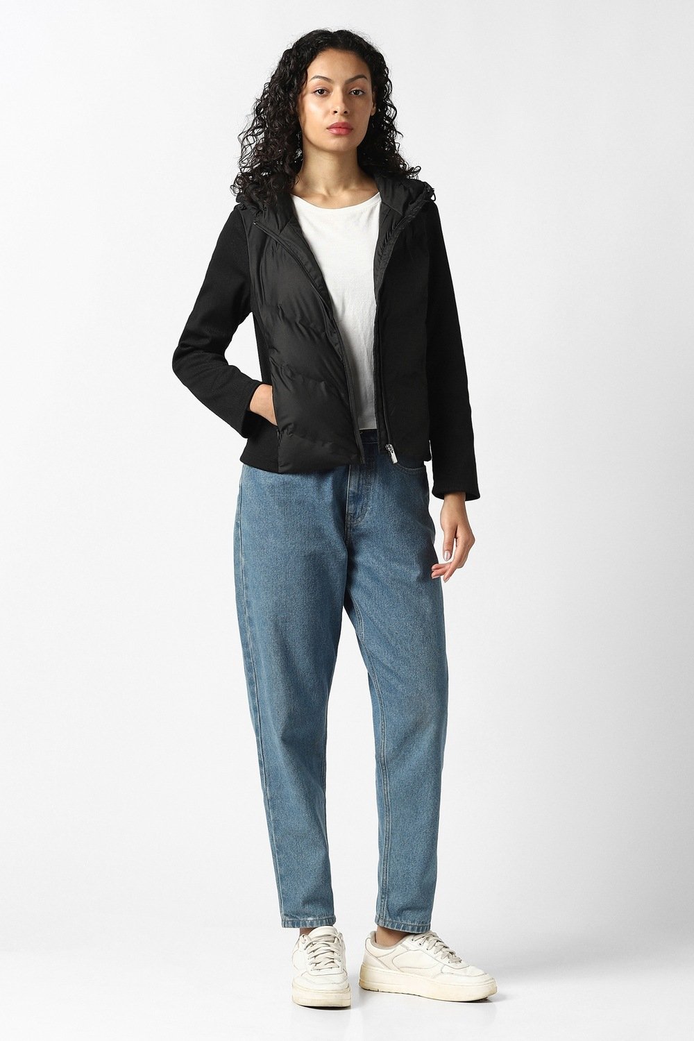Van Heusen Black Solid Casual Full Sleeves Hood Women Regular Fit Jacket