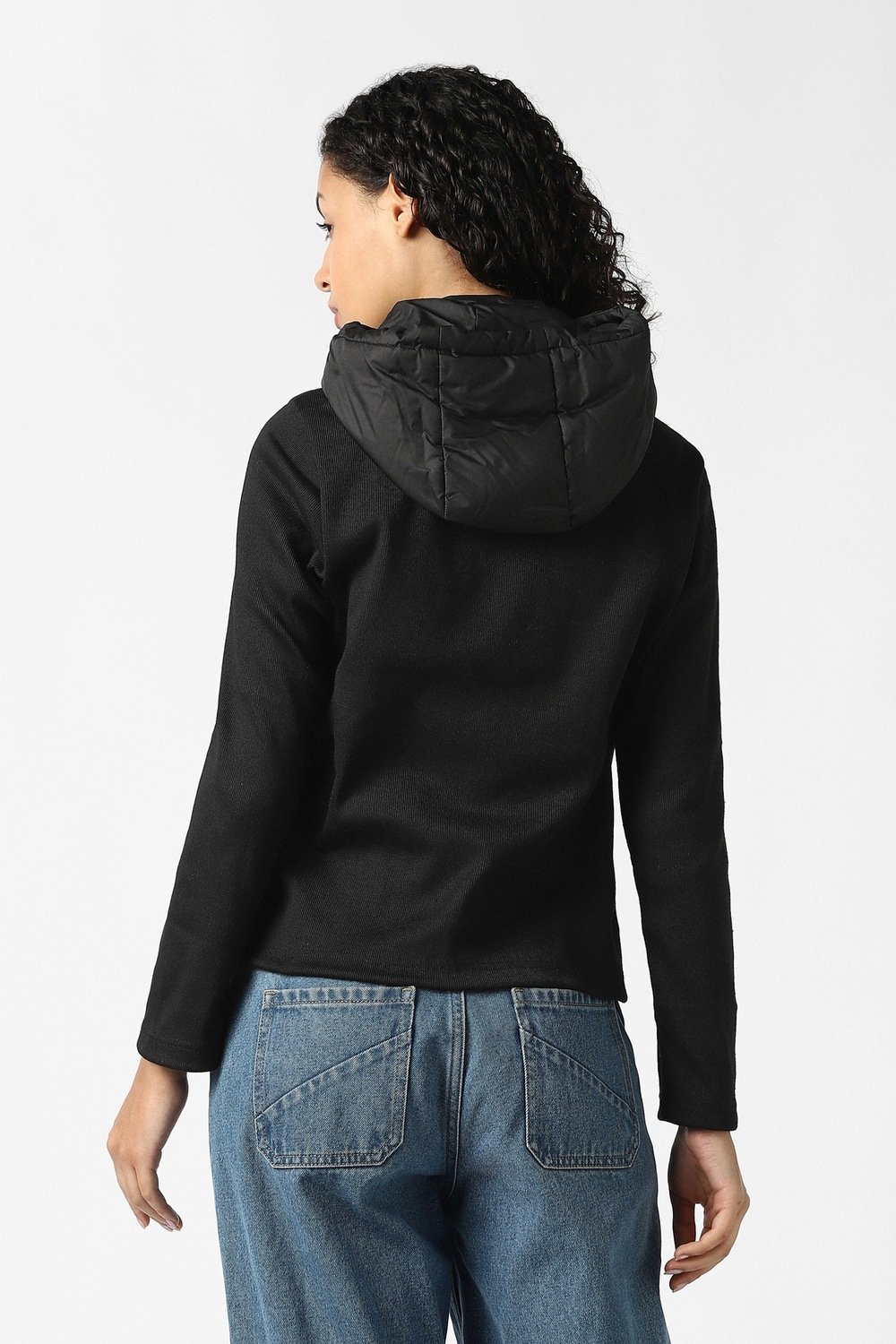 Van Heusen Black Solid Casual Full Sleeves Hood Women Regular Fit Jacket