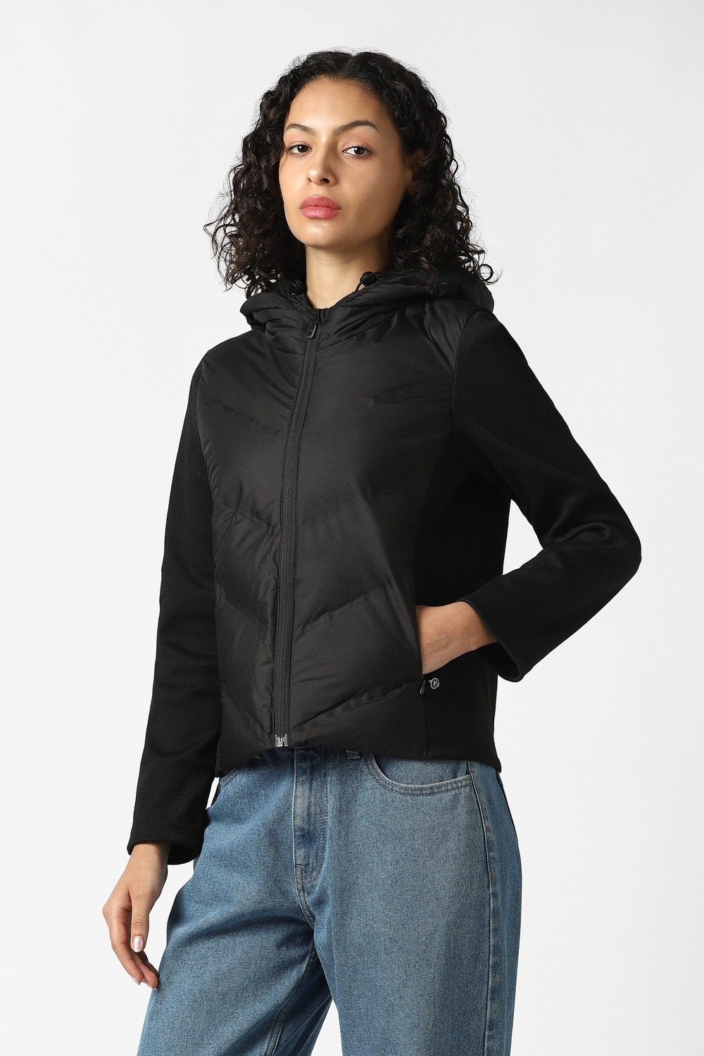 Van Heusen Black Solid Casual Full Sleeves Hood Women Regular Fit Jacket