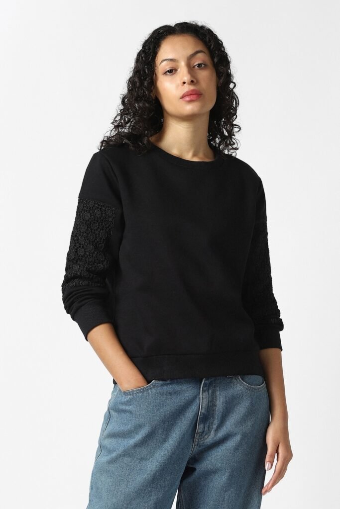 Van Heusen Black Solid Casual Full Sleeves Round Neck Women Regular Fit Sweatshirt