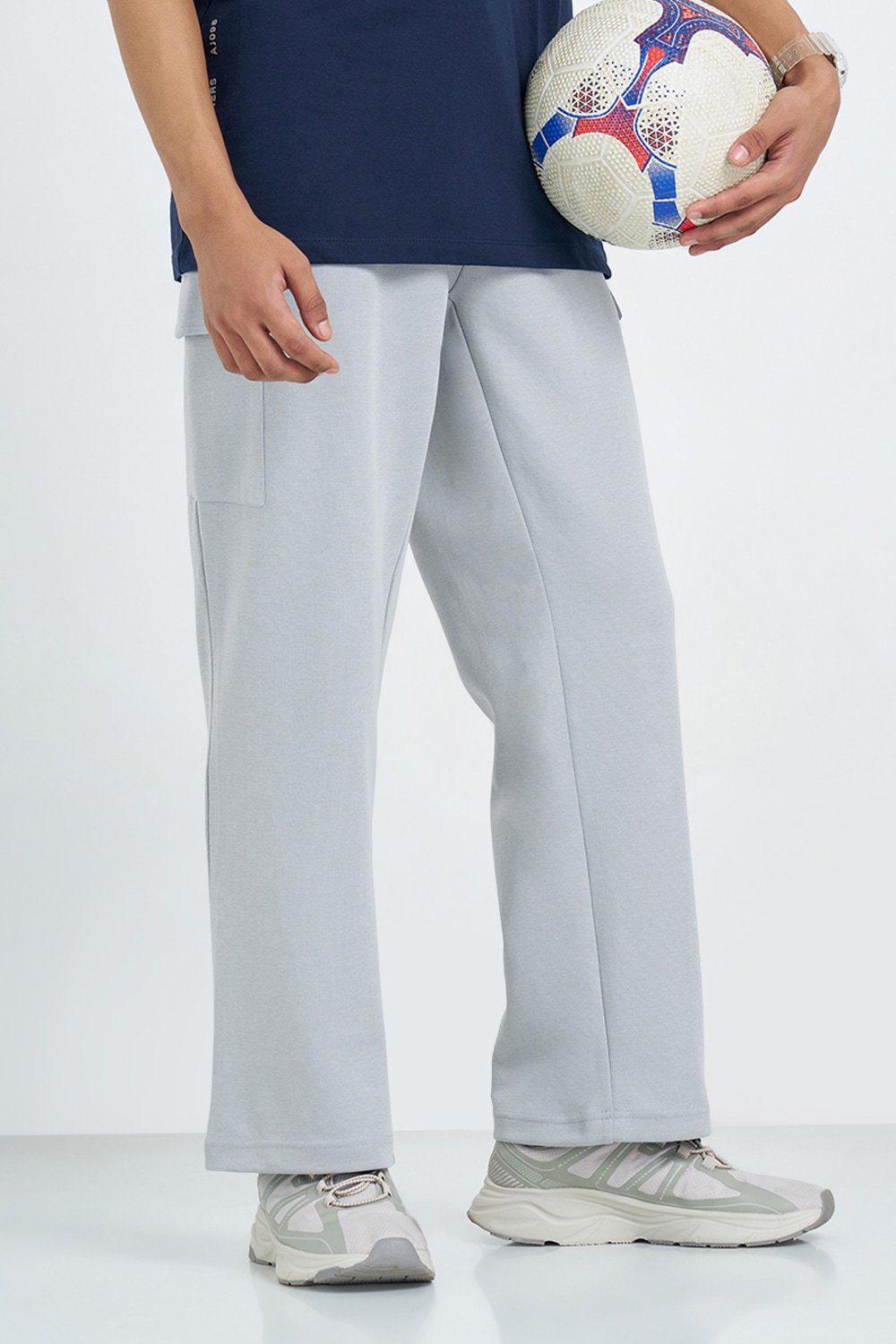 Ajile Light Grey Solid Cargo Track Pant