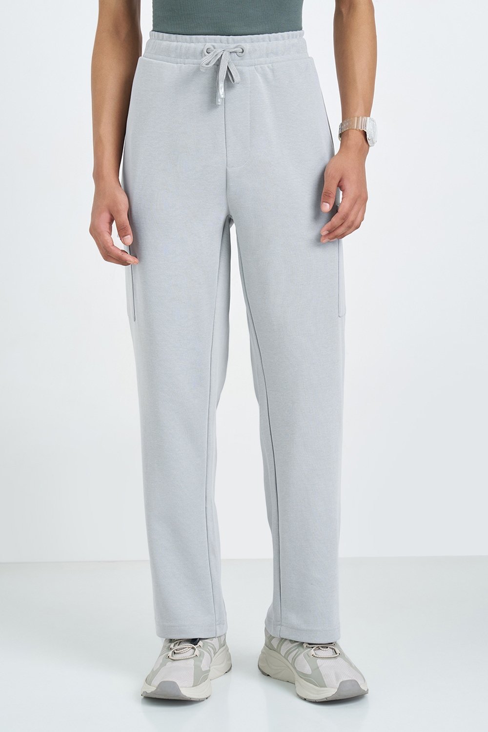 Ajile Light Grey Solid Cargo Track Pant