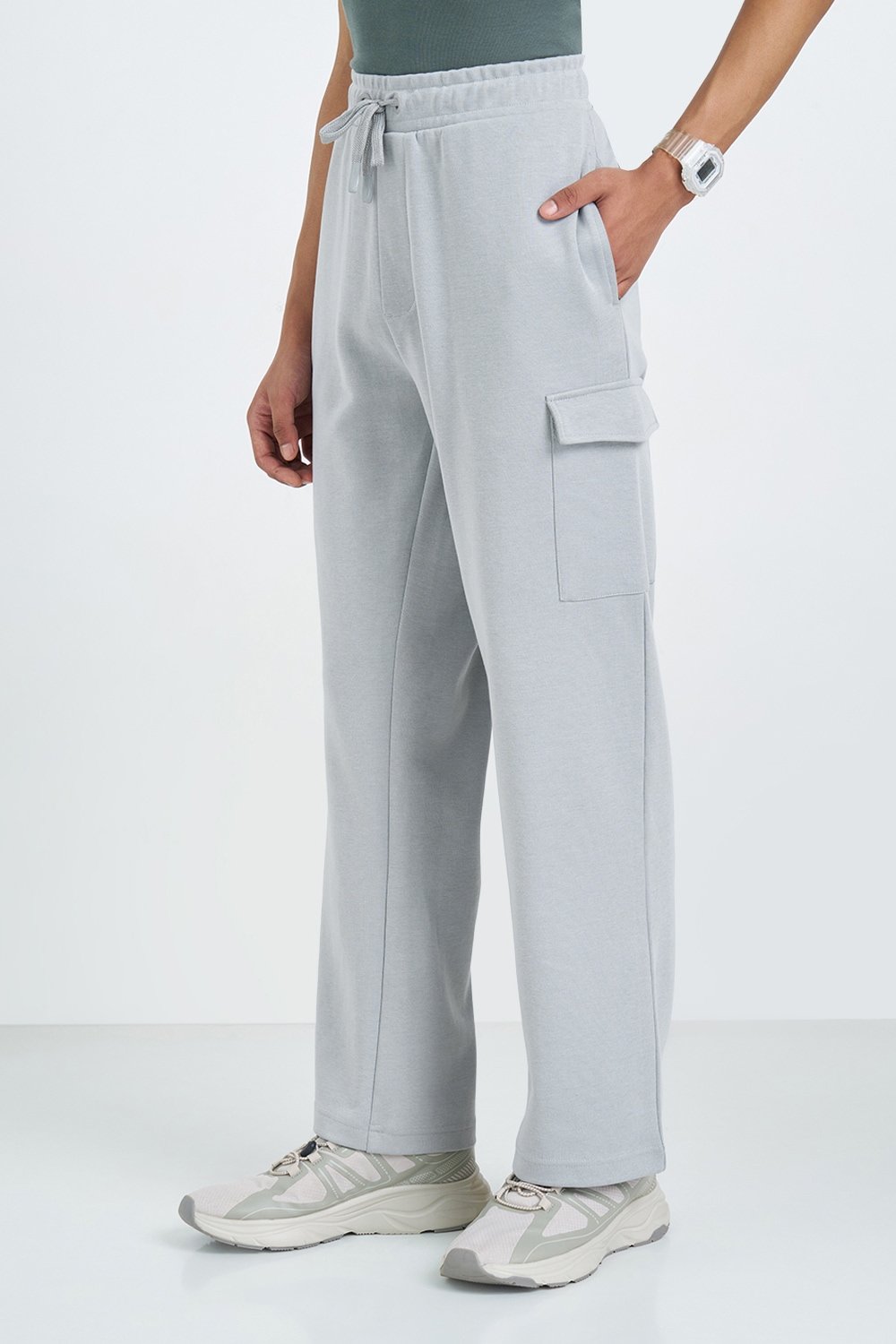 Ajile Light Grey Solid Cargo Track Pant