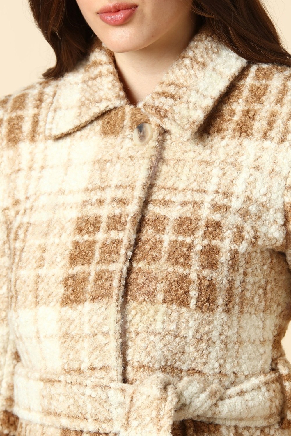 Allen Solly Beige Checked Casual Full Sleeves Women Regular Fit Jacket