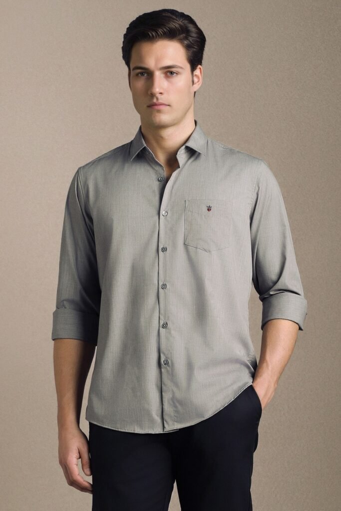 Louis Philippe Medium Grey Solid Casual Full Sleeves Shirt Collar Men Slim Fit Casual Shirt