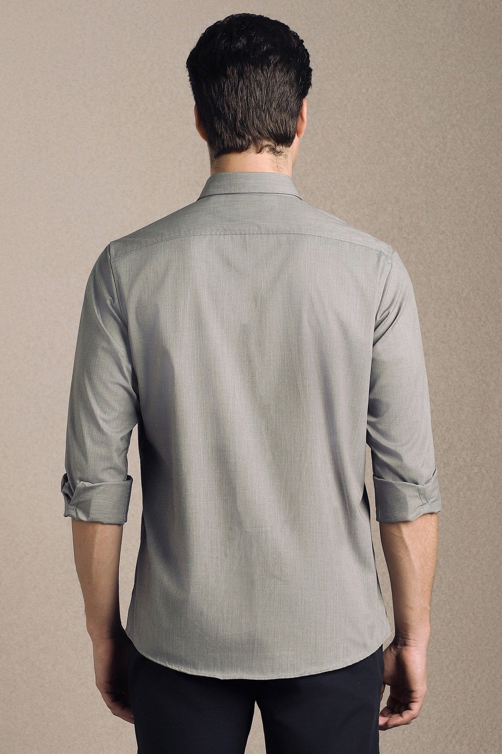 Louis Philippe Medium Grey Solid Casual Full Sleeves Shirt Collar Men Slim Fit Casual Shirt