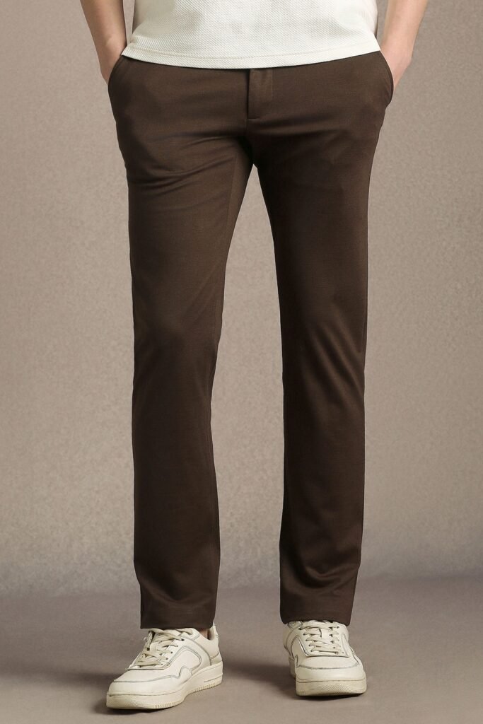 Louis Philippe Brown Solid Casual Men Slim Fit Casual Trousers