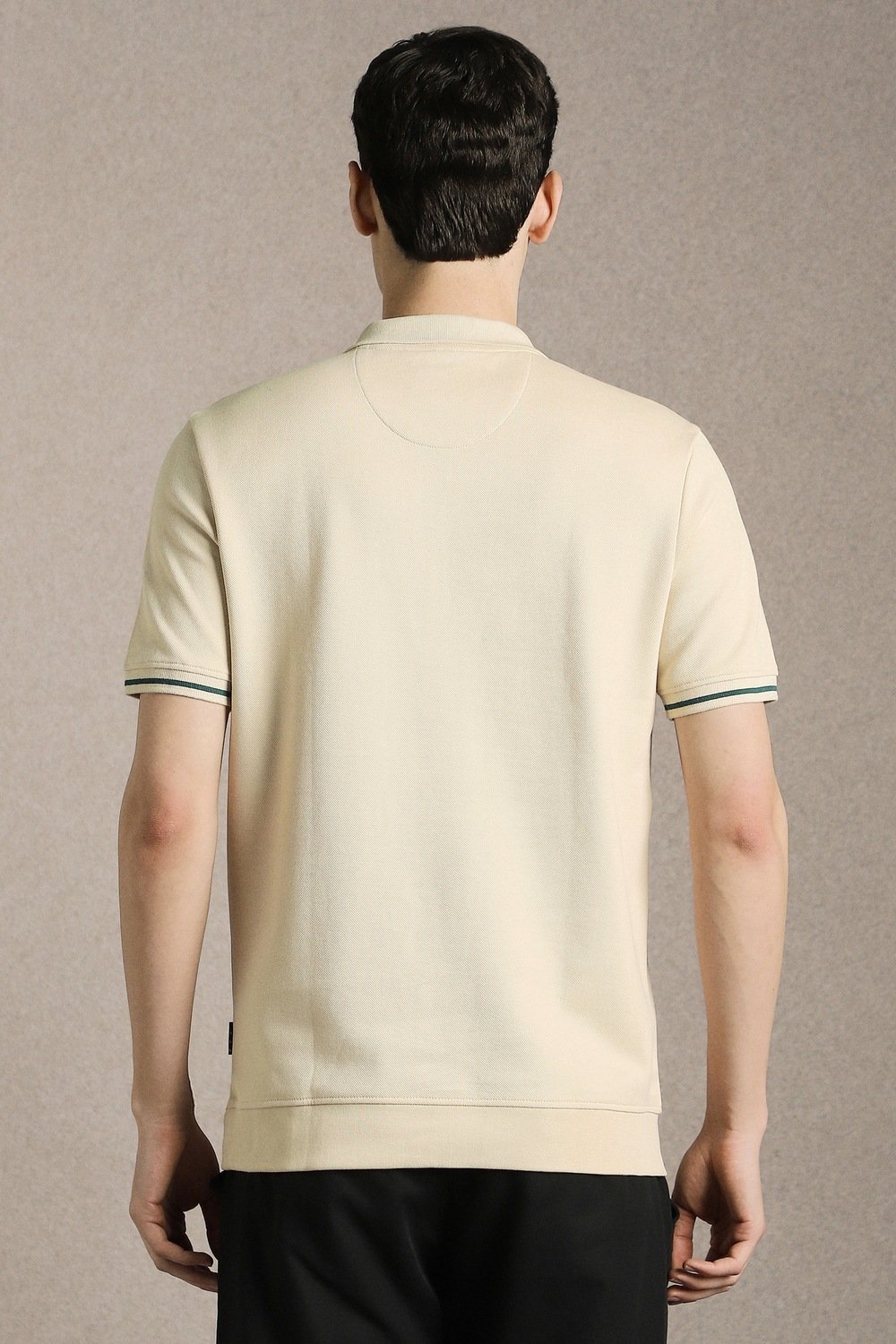 Louis Philippe Beige Textured Casual Half Sleeves Polo Collar Men Slim Fit T-Shirt
