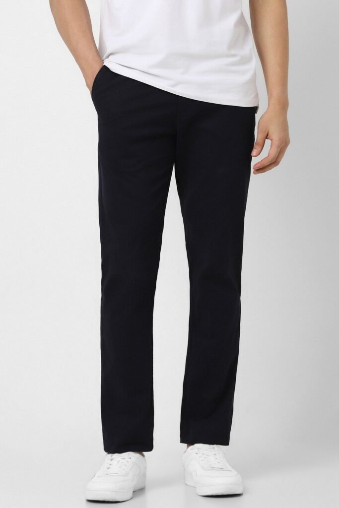 Peter England Black Solid Casual Men Slim Fit Casual Trouser