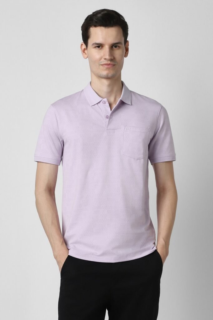 Peter England Lilac Printed Casual Half Sleeves Men Regular Fit T-Shirt