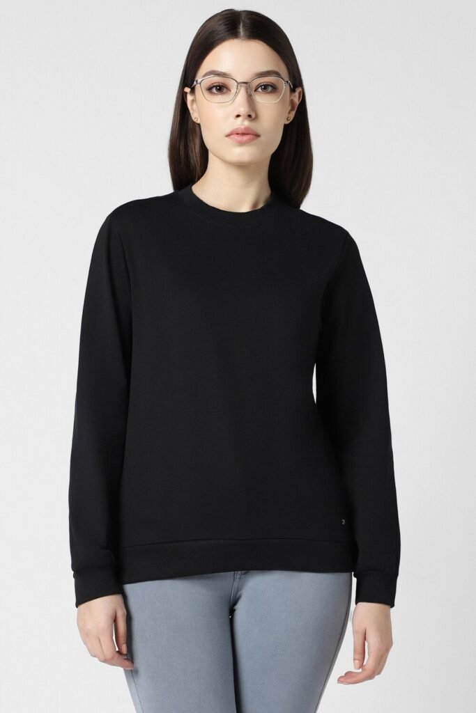 Van Heusen Black Women Solid Regular Fit Sweatshirt