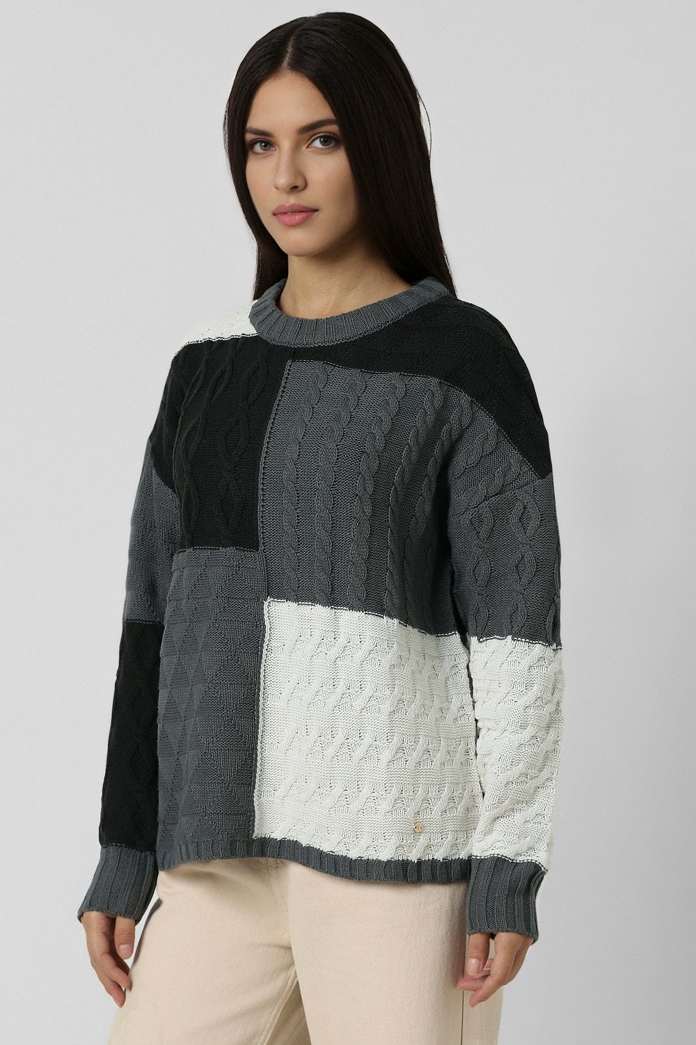 Van Heusen Medium Grey Women Printed Regular Fit Sweater