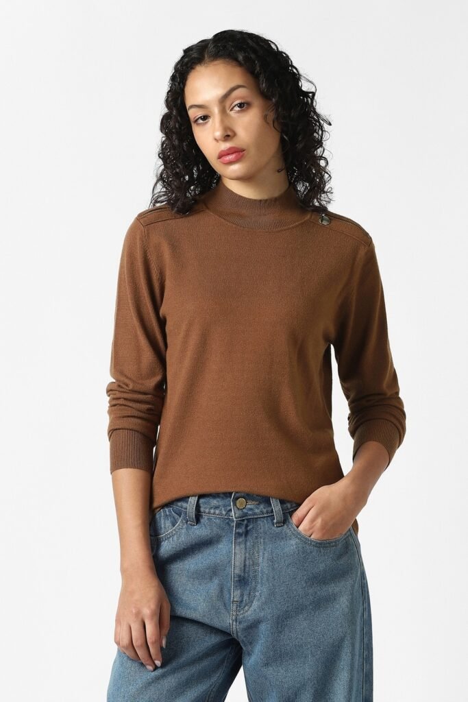 Van Heusen Brown Women Solid Regular Fit Sweater