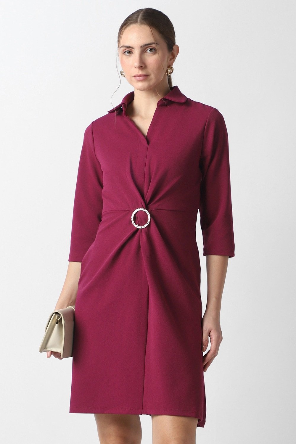 Van Heusen Wine Women Solid Regular Fit Dress