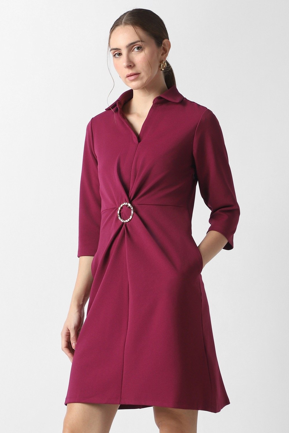 Van Heusen Wine Women Solid Regular Fit Dress