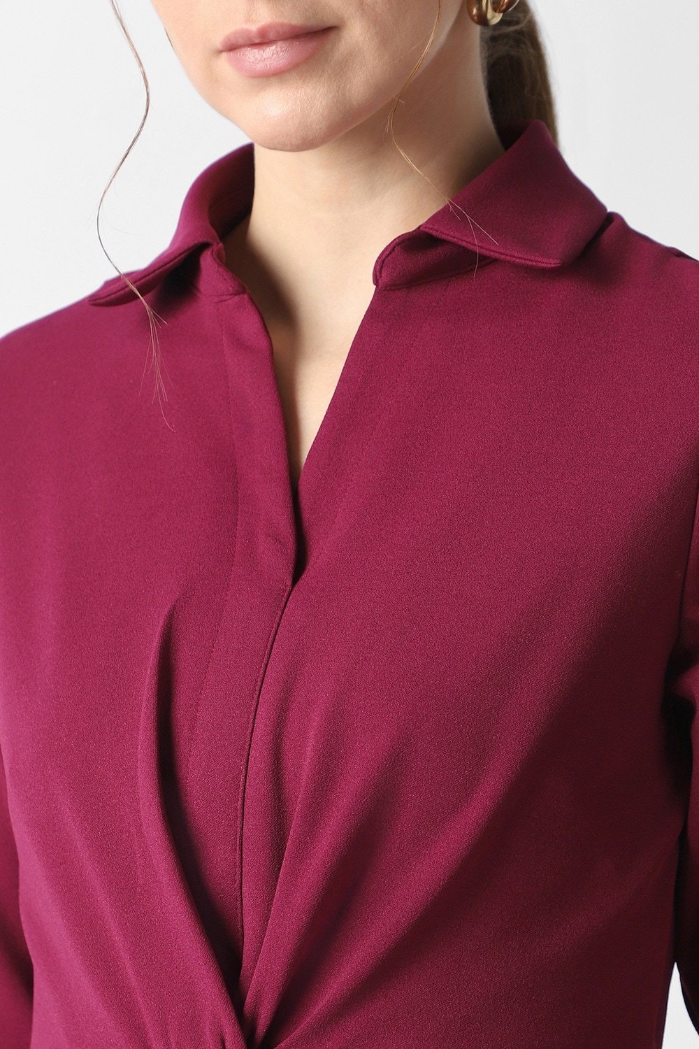 Van Heusen Wine Women Solid Regular Fit Dress