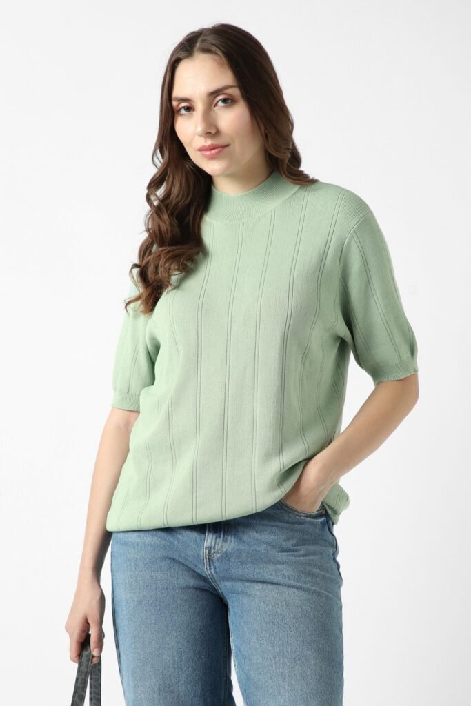Van Heusen Light Green Women Textured Regular Fit Top