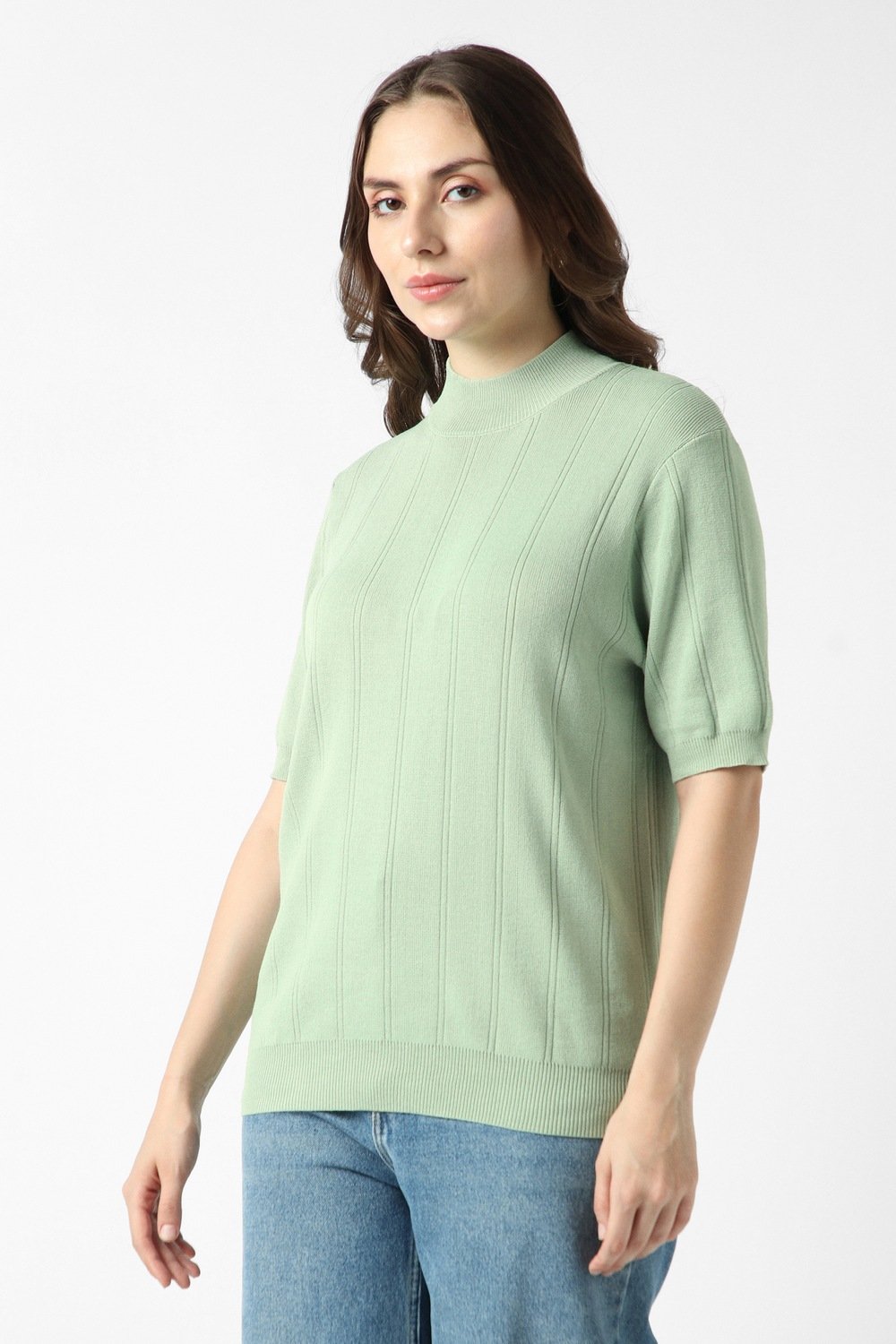 Van Heusen Light Green Women Textured Regular Fit Top