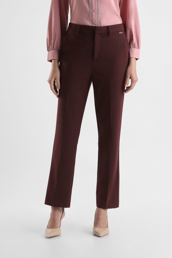 Van Heusen Maroon Women Solid Straight Fit Trousers