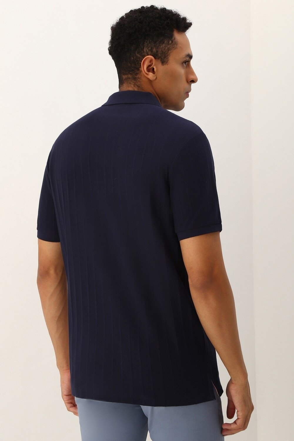Allen Solly Navy Colourblocked Casual Half Sleeves Polo Collar Men Regular Fit T-Shirts