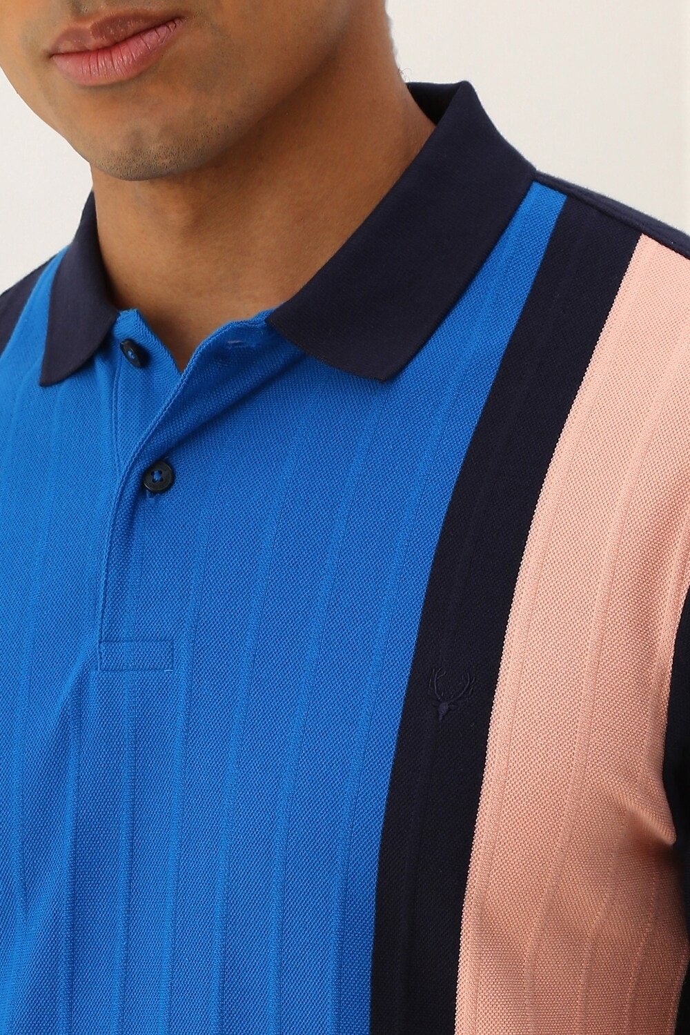 Allen Solly Navy Colourblocked Casual Half Sleeves Polo Collar Men Regular Fit T-Shirts